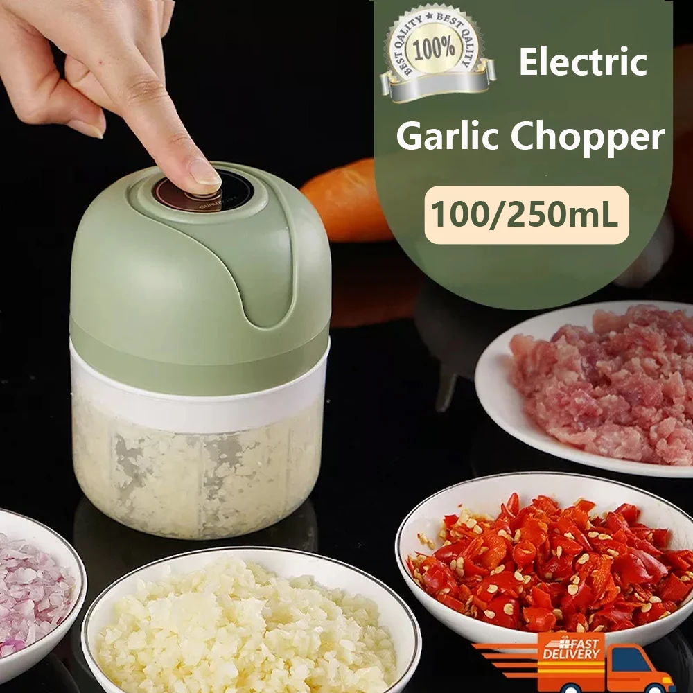 

100/250mL Mini Electric Garlic Chopper Meat Grinder USB Charging Ginger Masher Machine Chili Vegetable Crusher Kitchen Tool