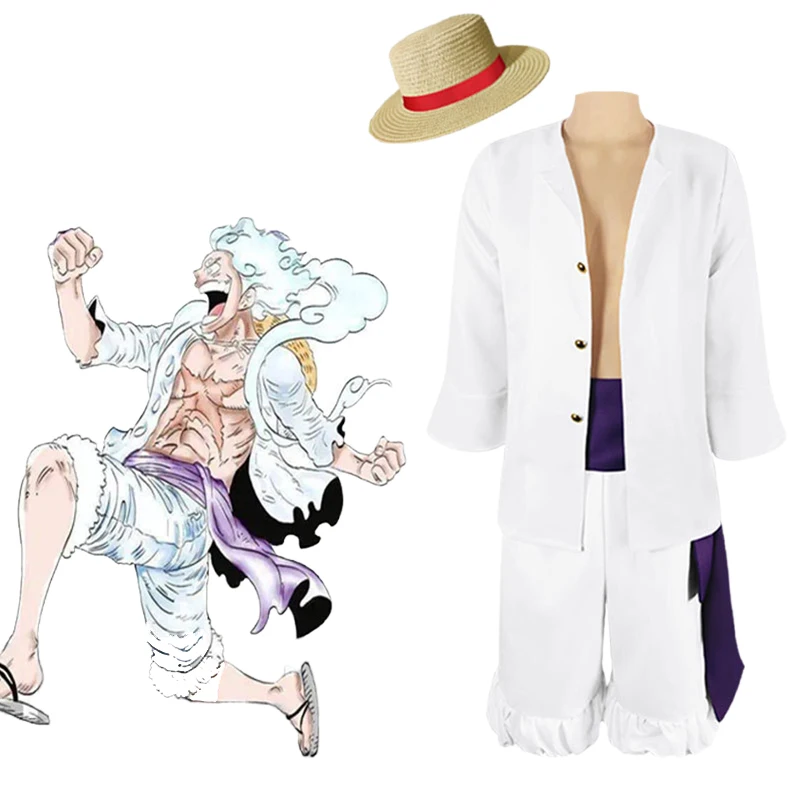 

Luffy Cosplay Costumes Anime Cosplay White Shirt Pants Hat Suit Halloween Carnival Party Costumes for Adult Clothes with Cap