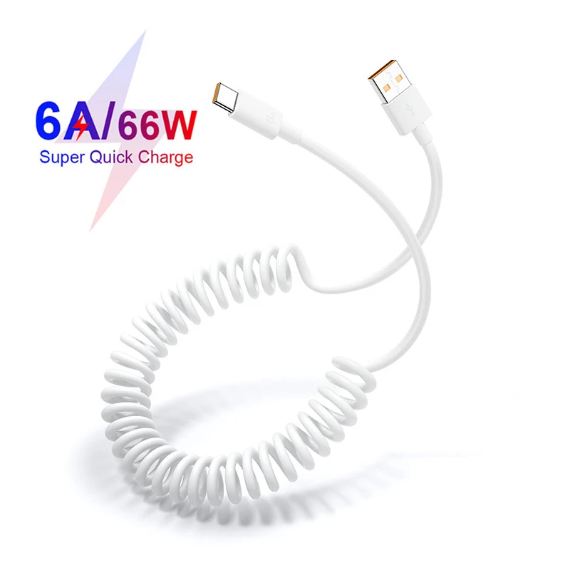 

66W 6A Spring USB Cable Super Quick Charging Micro usb Type C Data Cable for Xiaomi Poco Samsung Huawei Mate 40 iPhone 13 Pro