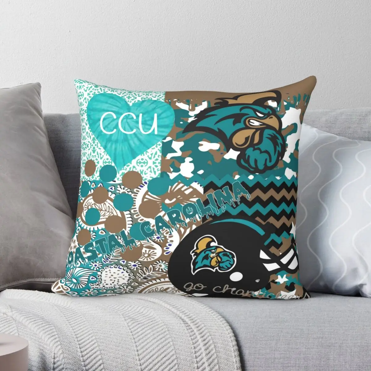 

Coastal Carolina University Collage Square Pillowcase Polyester Linen Velvet Pattern Zip Decor Home Cushion Cover