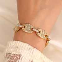 ins fashion gold color rhinestones bracelet for women vintage luxury zircon cuban link hip hop bracelet fine jewelry accessories