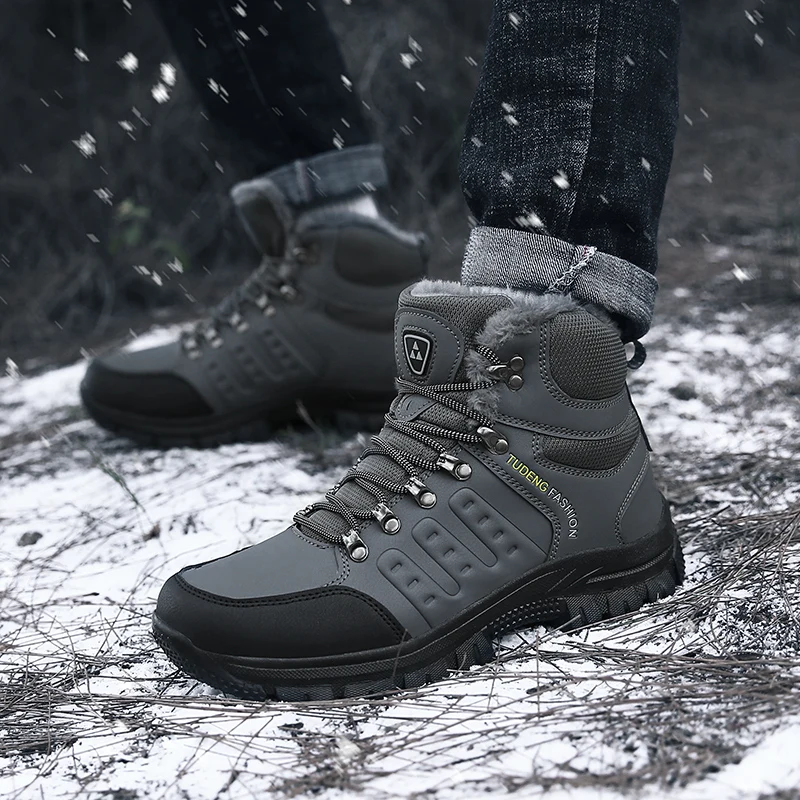 Green Leather Hiking Boots Men Waterproof Outdoor Sports Hiking Shoes Men Hunting Trekking Boots Autumn Winter Warm Snow Boots