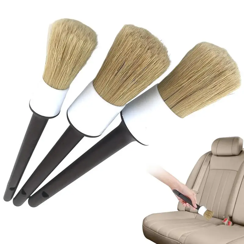 

Detail Brushes Car Detailing 3pcs Ultra Soft Boars Bristles Car Detail Brush Perfect For Washing Emblems Wheels Interior