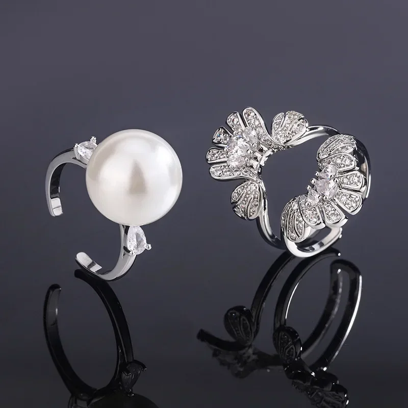 SrJewelry регулируемое кольцо 2 в 1 с медным покрытием и платиной инкрустацией