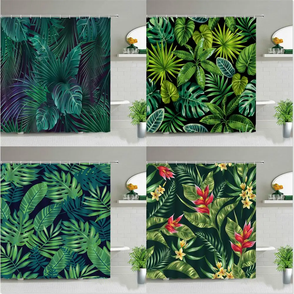 

Green Leaves Printing Shower Curtains Modern Natural Plant Waterproof Curtain Bathroom Home Decor Polyester Cloth Bath Screens