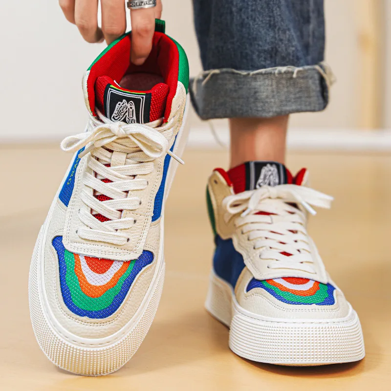 

Fashion Rainbow Platform Men's Sneakers Designer Shoes High top Canvas Skateboard Shoes Men Casual Sneakers zapatillas de skate