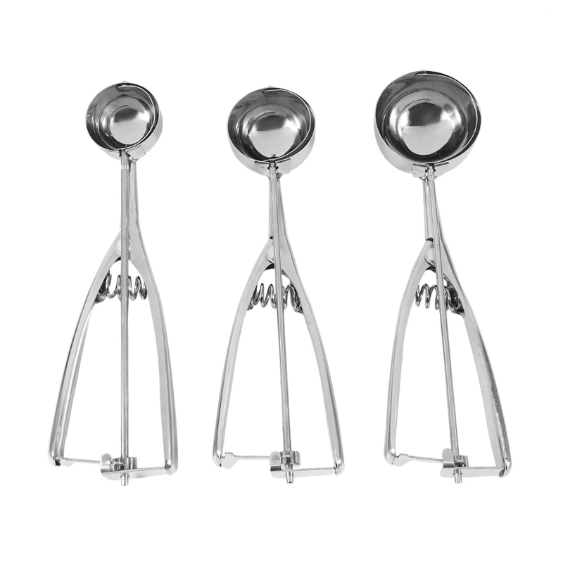 

3Pcs/Set Ice Cream Scoop Stainless Steel Dessert Spoon Watermelon Mash Potato Cookies Dough Disher Spoon Useful Kitchen Tools