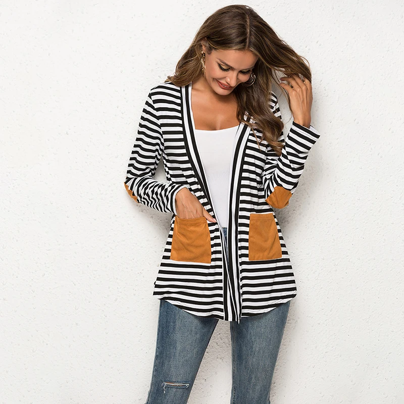 

Women Cardigan Coat Sweater Oversize Spring Summer Thin Cardigan Poncho Long Cardigan Women Stripe Patch Cardigans