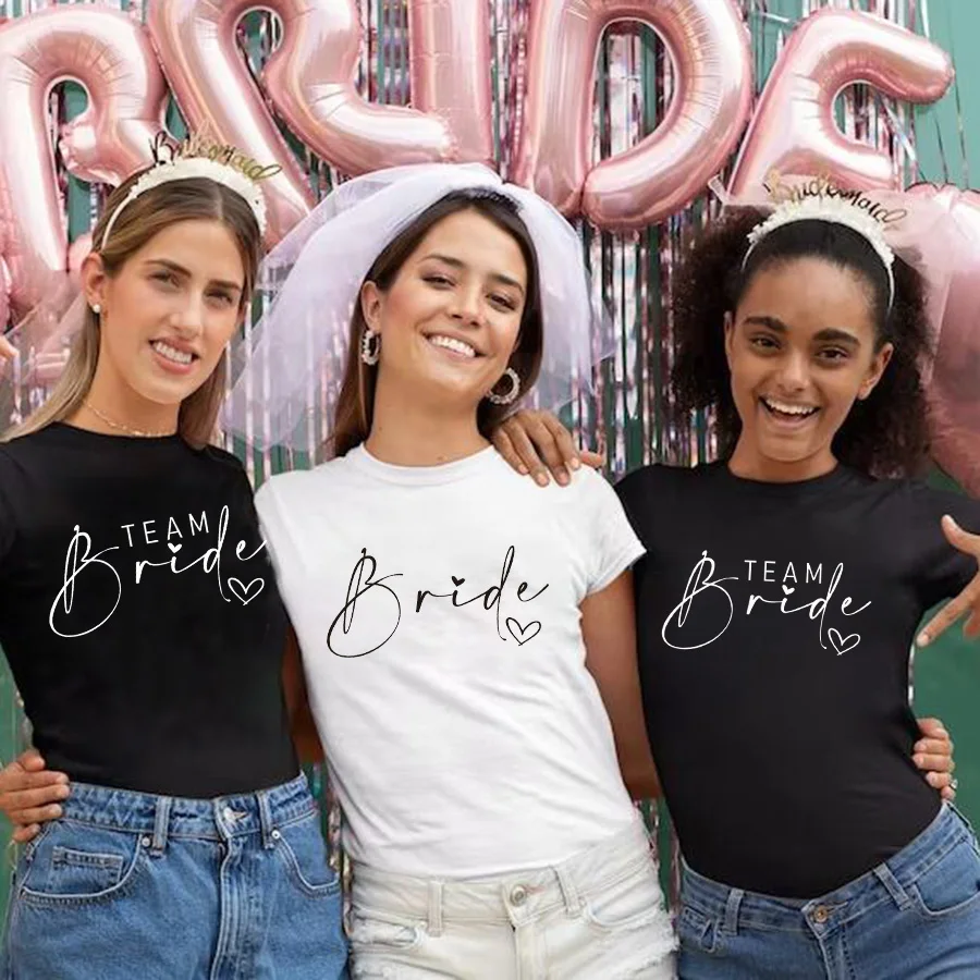 Women Cotton T Shirt Team Bride Bachelorette Party Shower Hen Bridesmaid Print T-Shirt 2025 Girls Wedding Female Tops