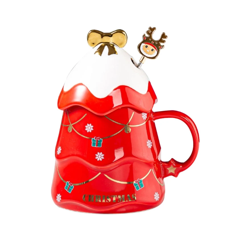 41XB Christmas Tree Shape Coffee Cup Ceramic Material Water with Lid Stirring Bar Gifts for and Valentine's Day | Дом и сад