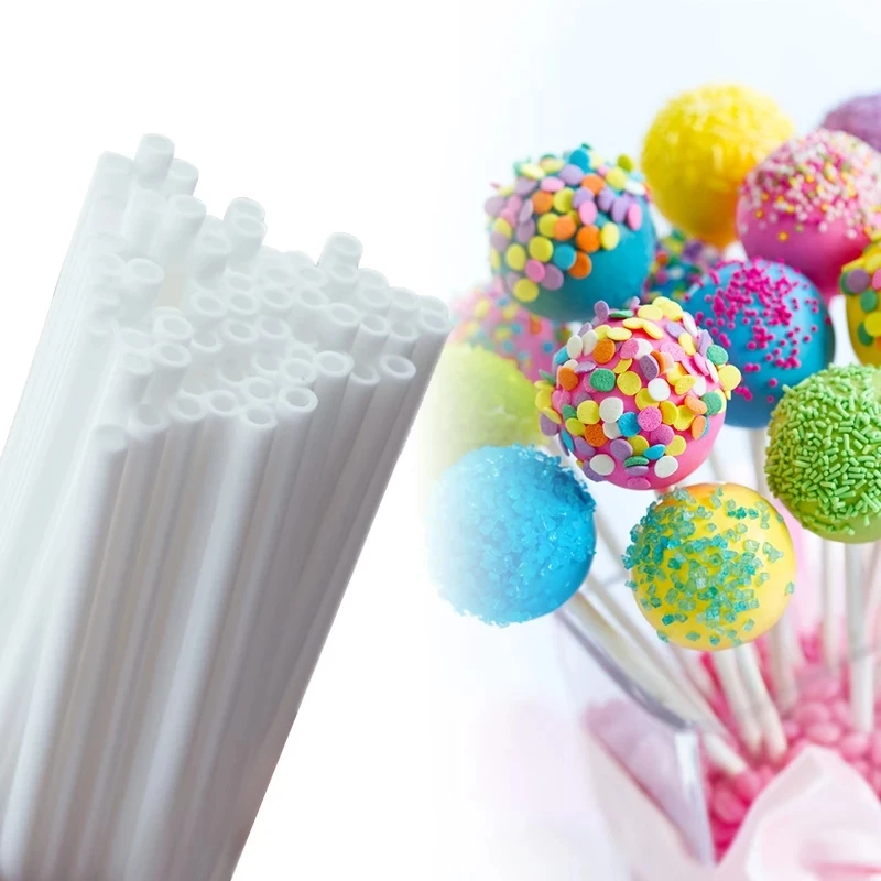 

100Pcs Plastic Lollipop Stick Safe White DIY Baking Accessories Mold Cake Chocolate Sugar Candy Fudge Kitchen Party Cooking Tool