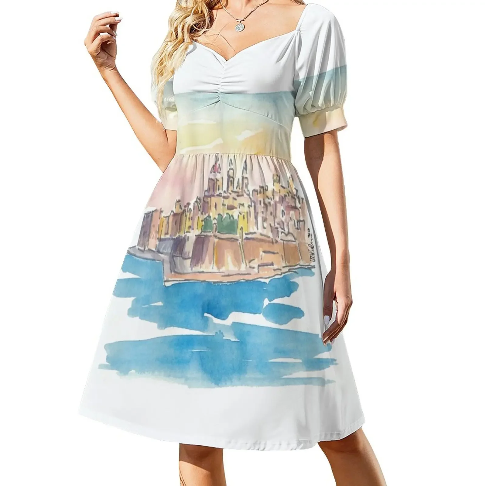 Valletta Malta Fortress at Sunset Платье с короткими рукавами платье для выпускного вечера