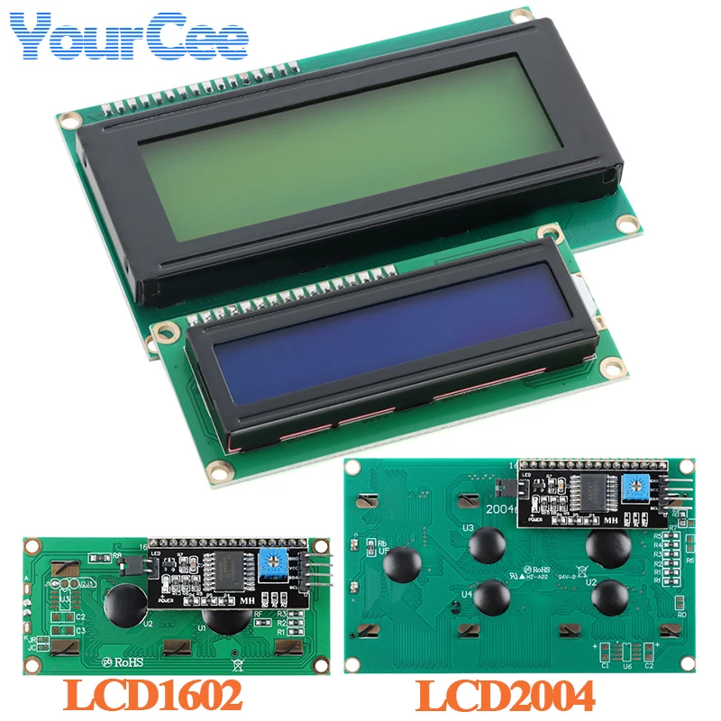 Фото ЖК-дисплей LCD1602 LCD2004 желто-зеленый/синий с адаптерной платой, интерфейсом I2C IIC, модулем LCD1602A LCD2004A с подсветкой №1
