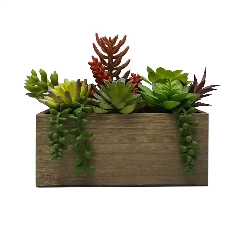 

Artificial Mixed Succulent Plants in Brown Wood Box Patio decor Air plant Fake piecings Fake vines Lavender flowers artificial P