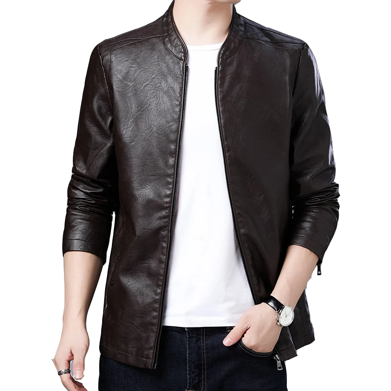 

Куртка мужская из искусственной кожи, с воротником-стойкой, батальных размеров, 4XL