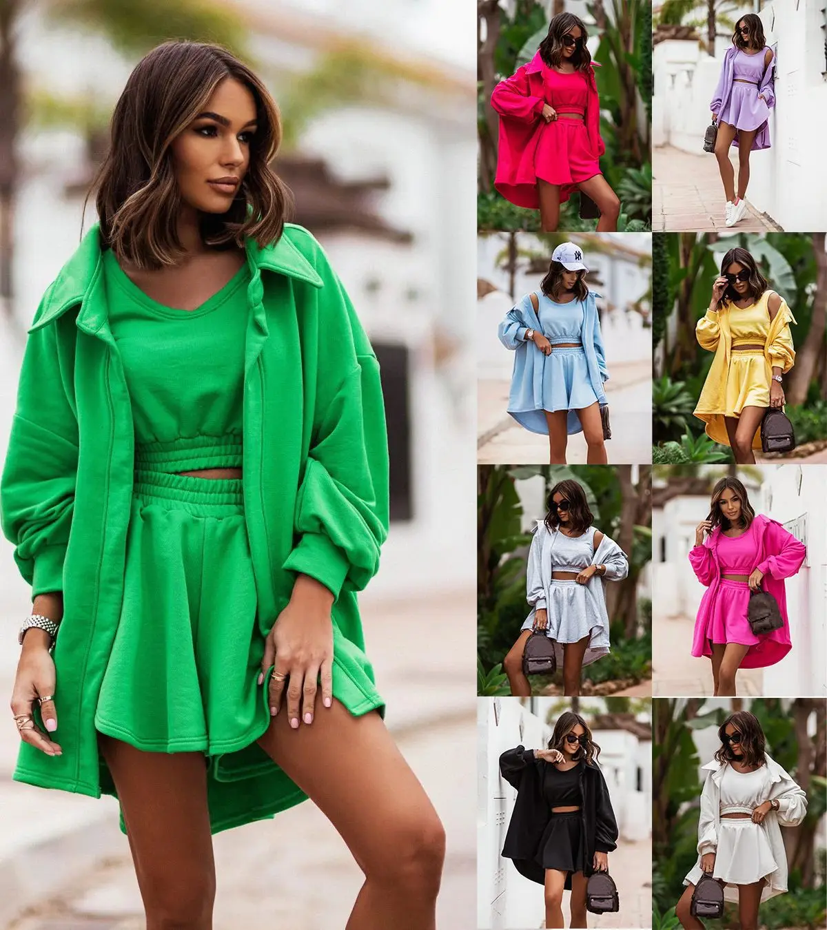 Комплект из трех предметов Женский повседневный однотонный пикантный жилет с