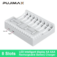pujimax 8 slots usb battery fast charger with lcd display screen charging cable for 1 2v aaaaa ni mhni cd rechargeable battery