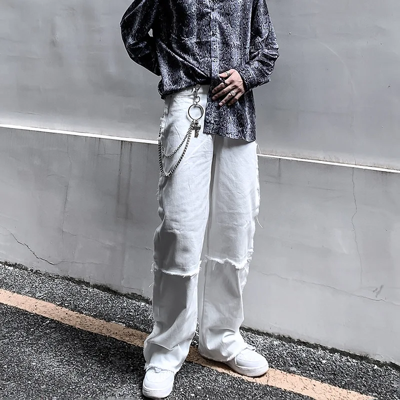 Spring Summer White Baggy Jeans Men Fashion Retro Wide-leg Jeans Mens Streetwear Loose Hip-hop Straight Denim Trousers Men S-3XL