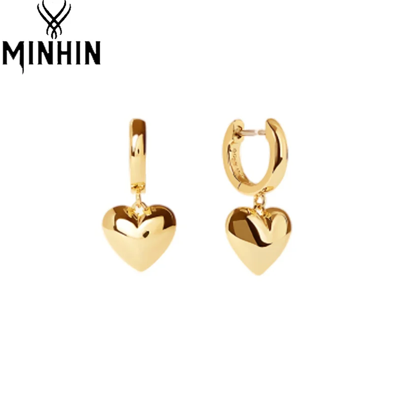 

MINHIN Heart Gold Color Long Earring Korea Fashion Jewelry Elegangt Stainless Steel Drop Earrings for Women Anniversary Gifts