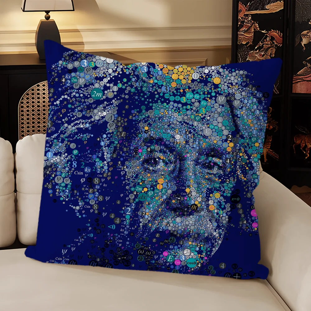 Art Albert E-Einstein M-Math Pillow Case Square Cushion Room Bedroom Headboard Sofa Living Backrest Car Accessories Nap Time