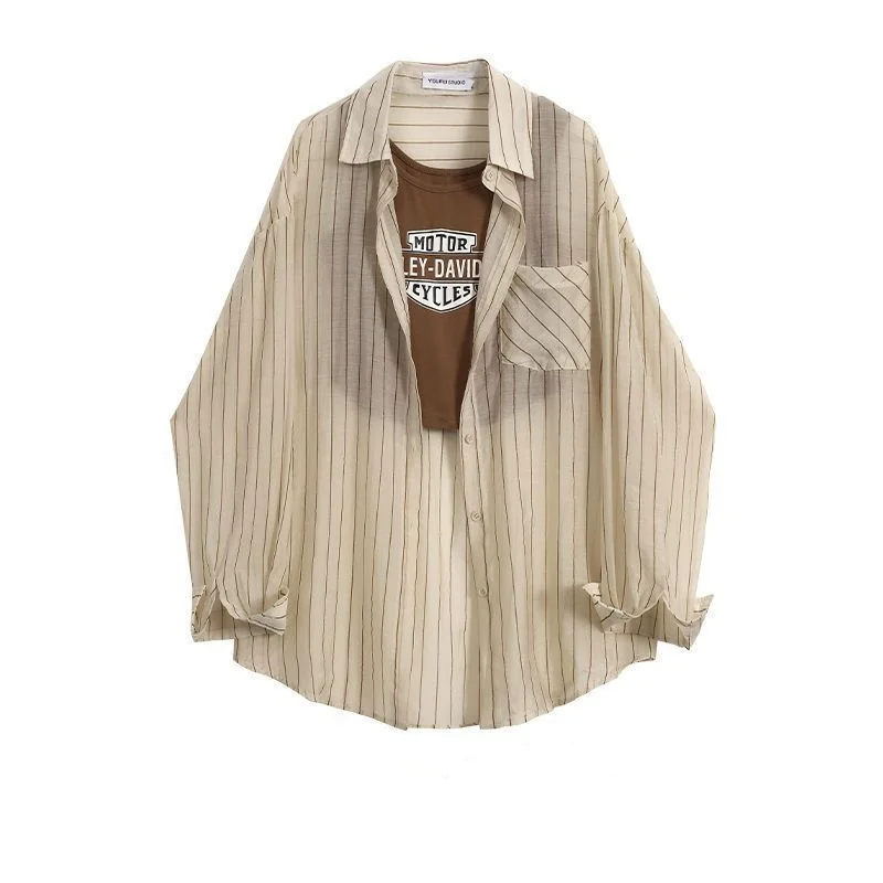 Женский Повседневный костюм Однотонная рубашка в полоску с топом и юбкой лето 2024