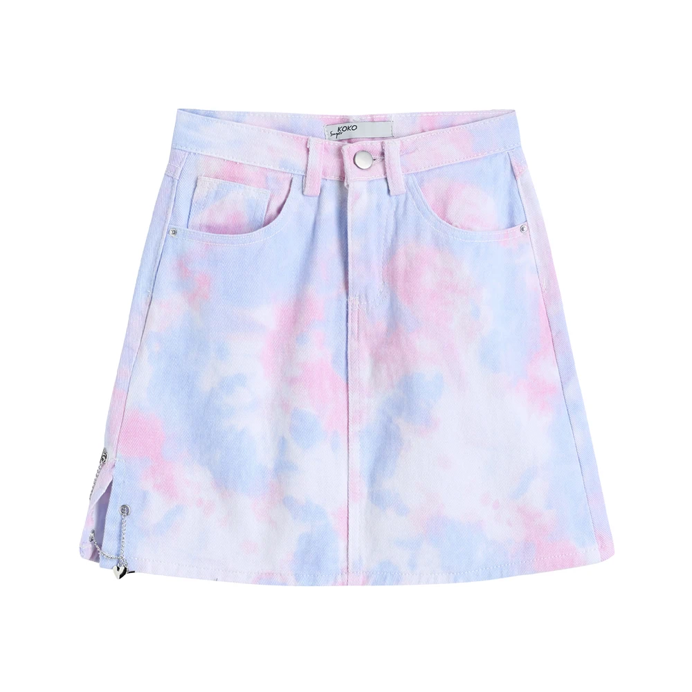 

New Hot Selling Woman Tie-dyed Rainbow Denim Skirts Womens Korean Fashion Casual Lady Wear Female OL Girls Cute Sexy Mini Skirt