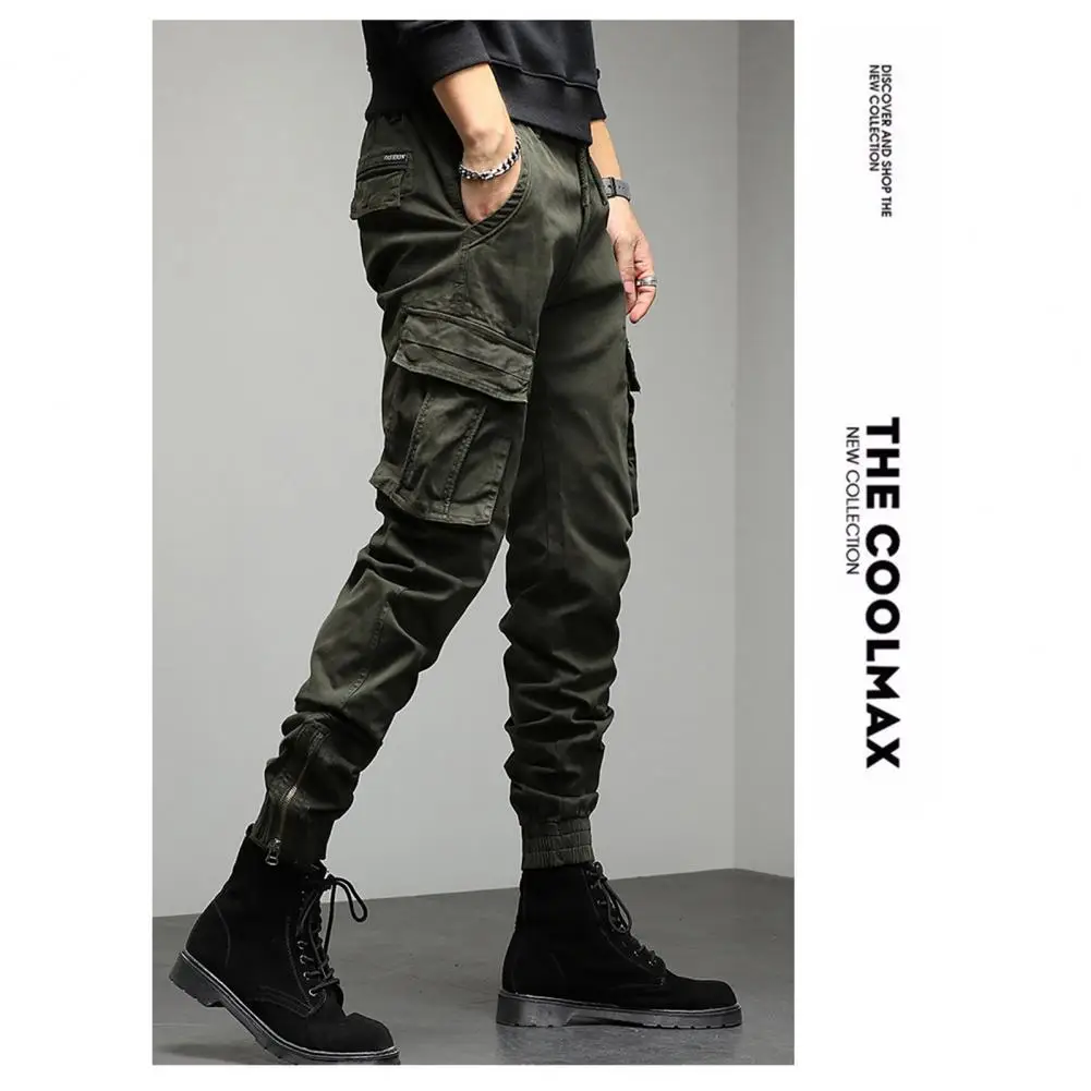 

Adjustable Waist Cargo Pants Solid Color Long Pants Solid Color Men's Outdoor Cargo Pants with Multi Pockets for Camping
