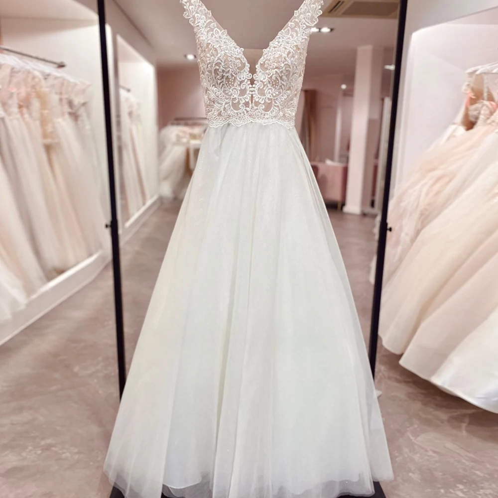 

Boho Wedding Dress For Bride 2022 Backless Sleeveless Floor-Length Bridal Gowns Simple Lace Appliques A-Line Vestido De Novia