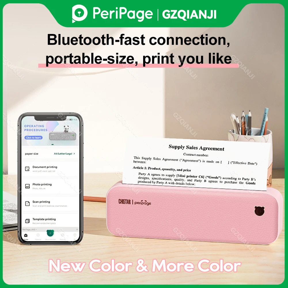 

New Color Peripage A4 Thermal Printer Bluetooth Potable A3 Shipping Label Paper Rolls PDF File Picture Printing 304 DPI 203dpi