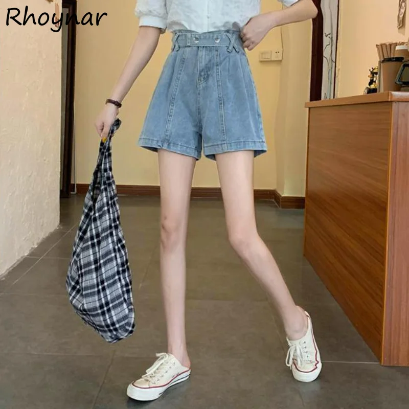 

Shorts Women Denim Trendy Sweet High Waist Wide Leg Summer Sashes Students Girls Casual Cozy All-match Solid Korean Style Female