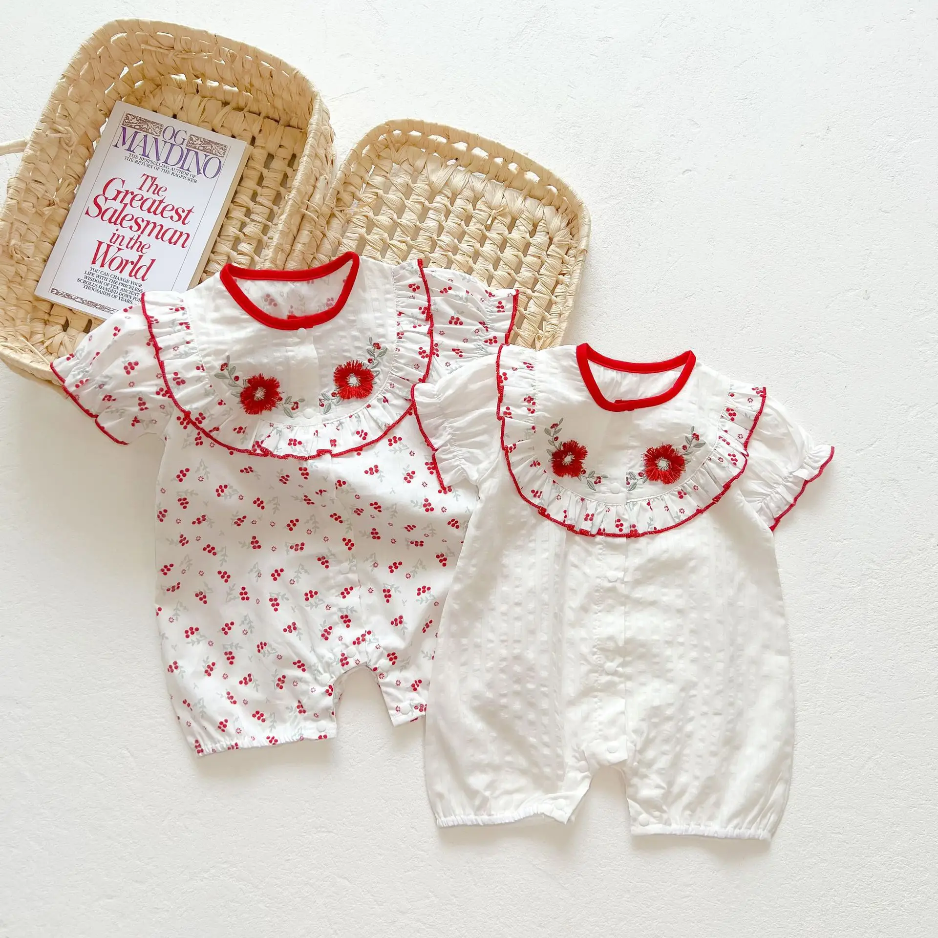 

2022 Летний Тонкий Детский костюм для девочек, Детский комбинезон с цветочной вышивкой, комбинезон для малышей с коротким рукавом, повседневн...