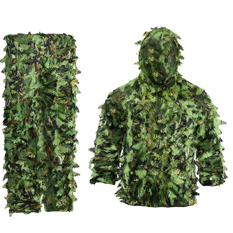 

New-3X Sticky Flower Bionic Leaves Camouflage Suit Hunting Ghillie Suit Woodland Camouflage Universal Camo Set (B)