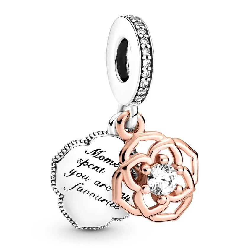 

Оригинальные моменты, двухцветные розы, Висячие бусины, очаровательные, подходят для Pandora, женский браслет из стерлингового серебра 925 пробы...