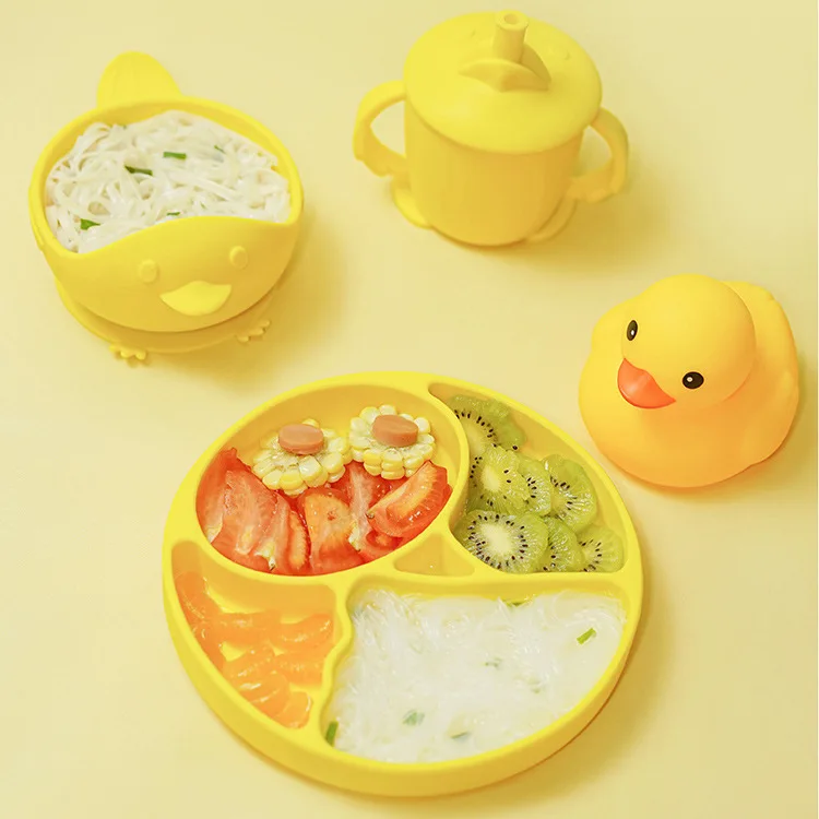 

Baby Silicone Dining Plate With Sucker Bowl Sippy Cup Bibs Spoon Fork BPA Free Children Feeding Tableware Baby Dishes