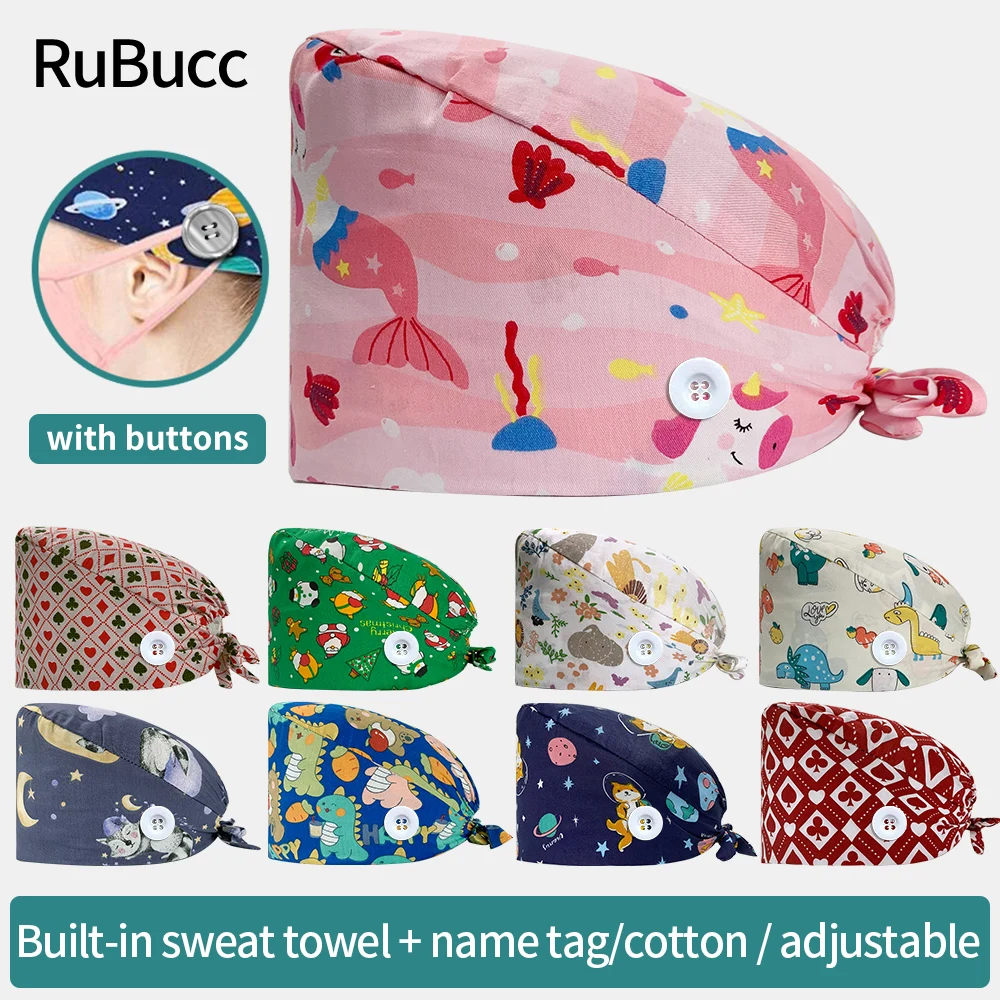

Cotton Doctor Work Scrubs Cap Built-in Sweat Towel Pharmacist Medical Accessories Scrub Nurse Caps Clinic Beautician Nursing Hat