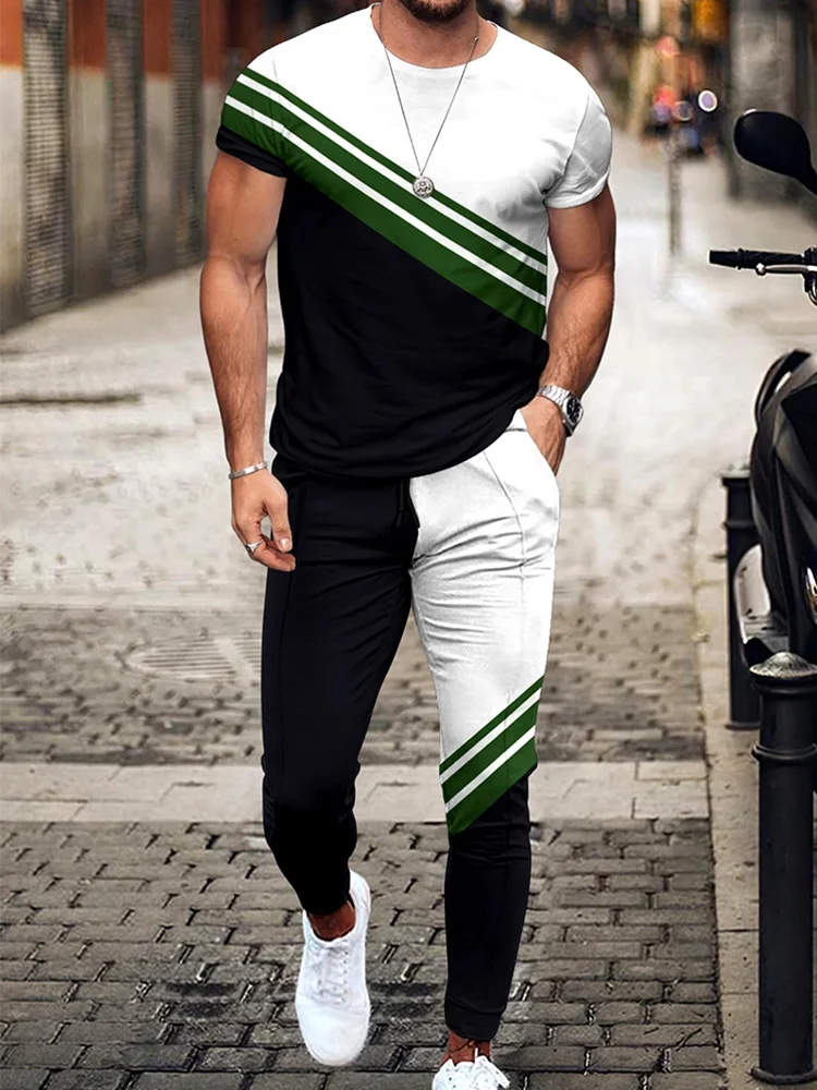 New Arrival Men's Sportswear Trousers Sets Outfit 2 Piece Sets T shirts Trousers Mens Sports Sets Short T Shirts+Long Pants Sets