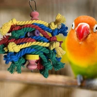dropshippingbird chewing toy colorful cotton rope wood blocks training toy bird parrot hanging training toy cage accessories