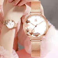 luxury ladies watch ultra thin rose gold waterproof quartz watch fashion ginkgo leaf pattern ladies gift