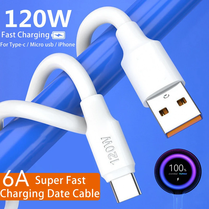 

120 Вт 6A кабель для сверхбыстрой зарядки для iPhone Xiaomi OPPO samsung аксессуары для мобильных телефонов Тип C Micro зарядное устройство дата кабель