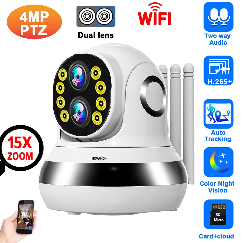 

HD 2K Wifi PTZ IP Camera Indoor Home Wireless Security Surveillance Camera 10X 15X Zoom Auto Tracking CCTV Baby Monitor Cam 4MP