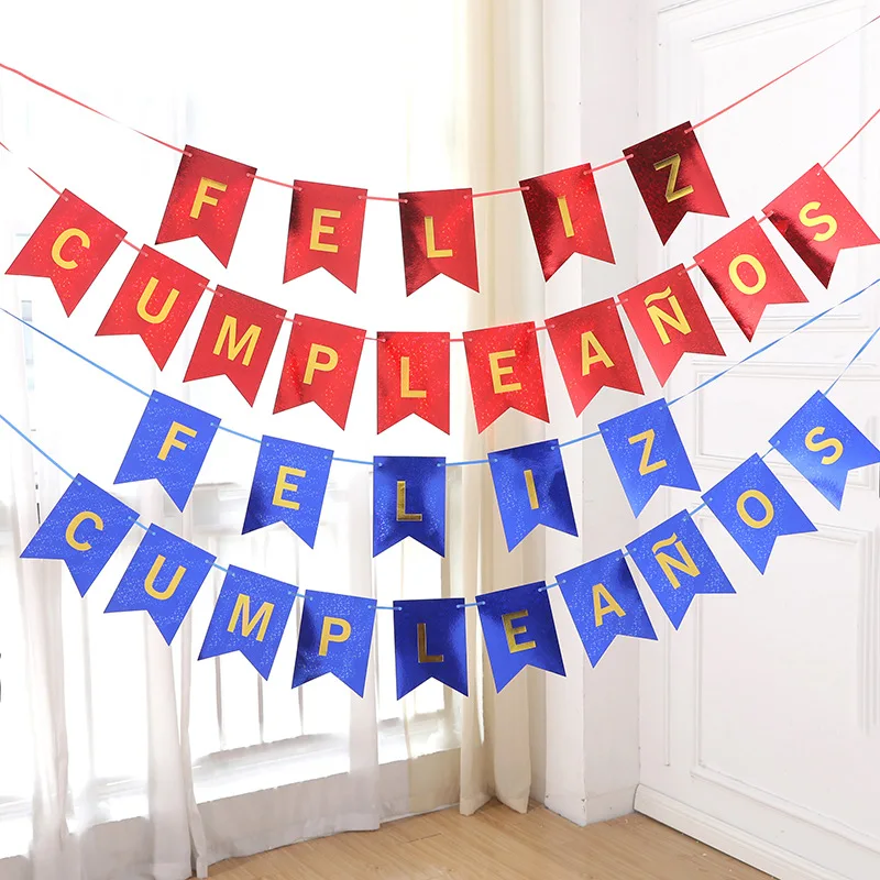

13pcs Birthday Party Decorations Banners Garlands for Boy Girl Adult FELIZ CUMPLEAñOS Color Foiled Flags Baby Shower Supplies