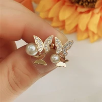 caoshi graceful buttfly stud earrings for female shinning bright zirconia insect jewelry delicate design imitation pearl gift