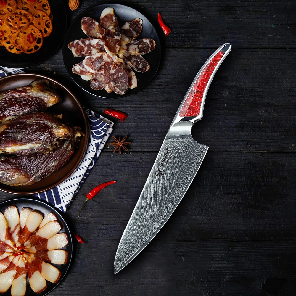 SANMUZUO 8-дюймовый нож шеф-повара японский кухонный из дамасской стали VG-10 ручка
