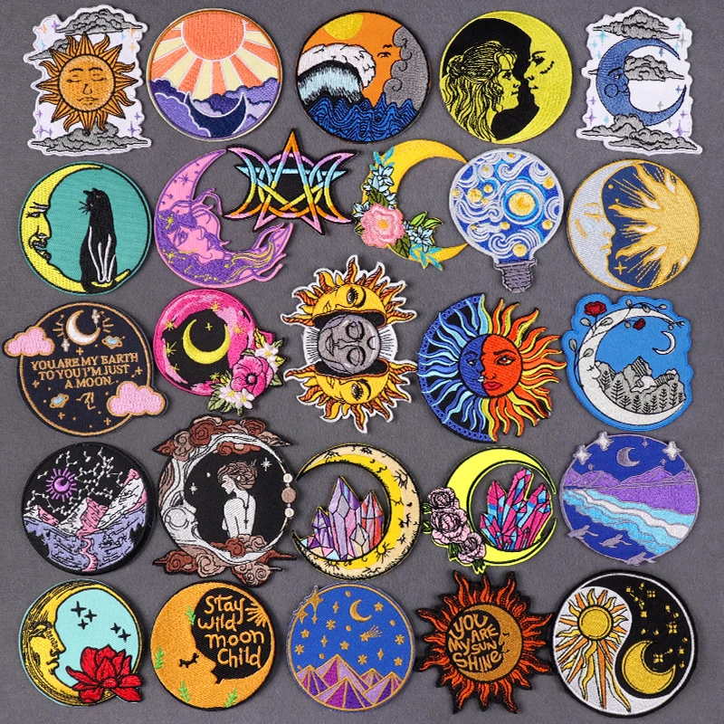 

Sun And Moon Patch Embroidered Patch For Clothing Thermoadhesive Patches On Clothes Stickers Iron On Patches DIY Fusible Badges