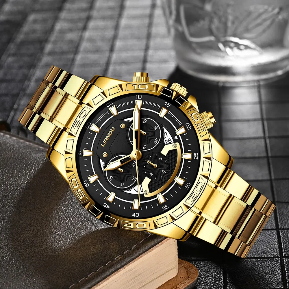 Men Fashion Quartz Watch Date Clock Sport Watches Mens Stainless Steel Strap Wristwatch Relogio Masculin 2