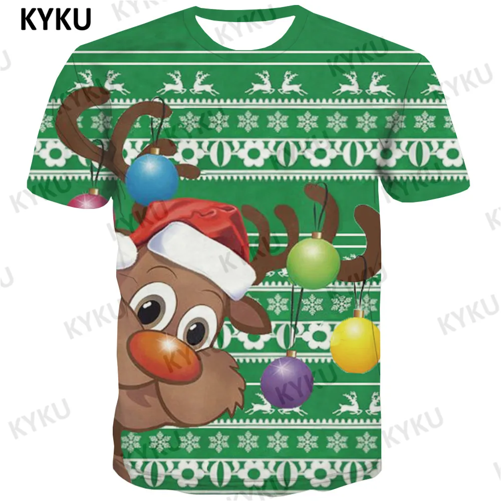 

Мужская футболка с принтом рождественской елки KYKU, летняя крутая футболка с 3D-принтом оленя, 2019