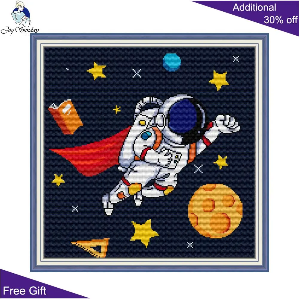 

Joy Sunday Astronaut Superman RA433 Counted and Stamped Home Decor A journey In Space Embroidery DIY Cross Stitch kits