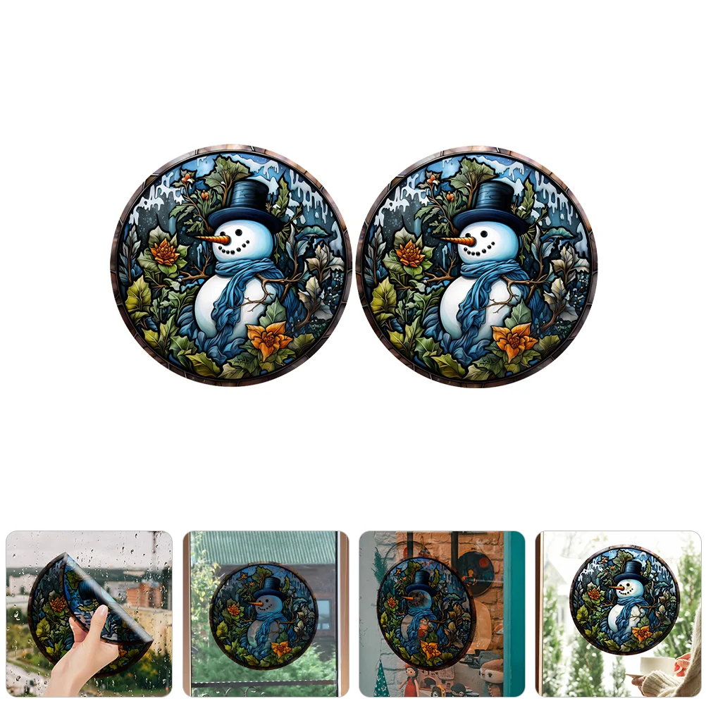 

2Pcs Christmas Window Clings Cartoon Snowman Decals Removable Xmas Window Stickers