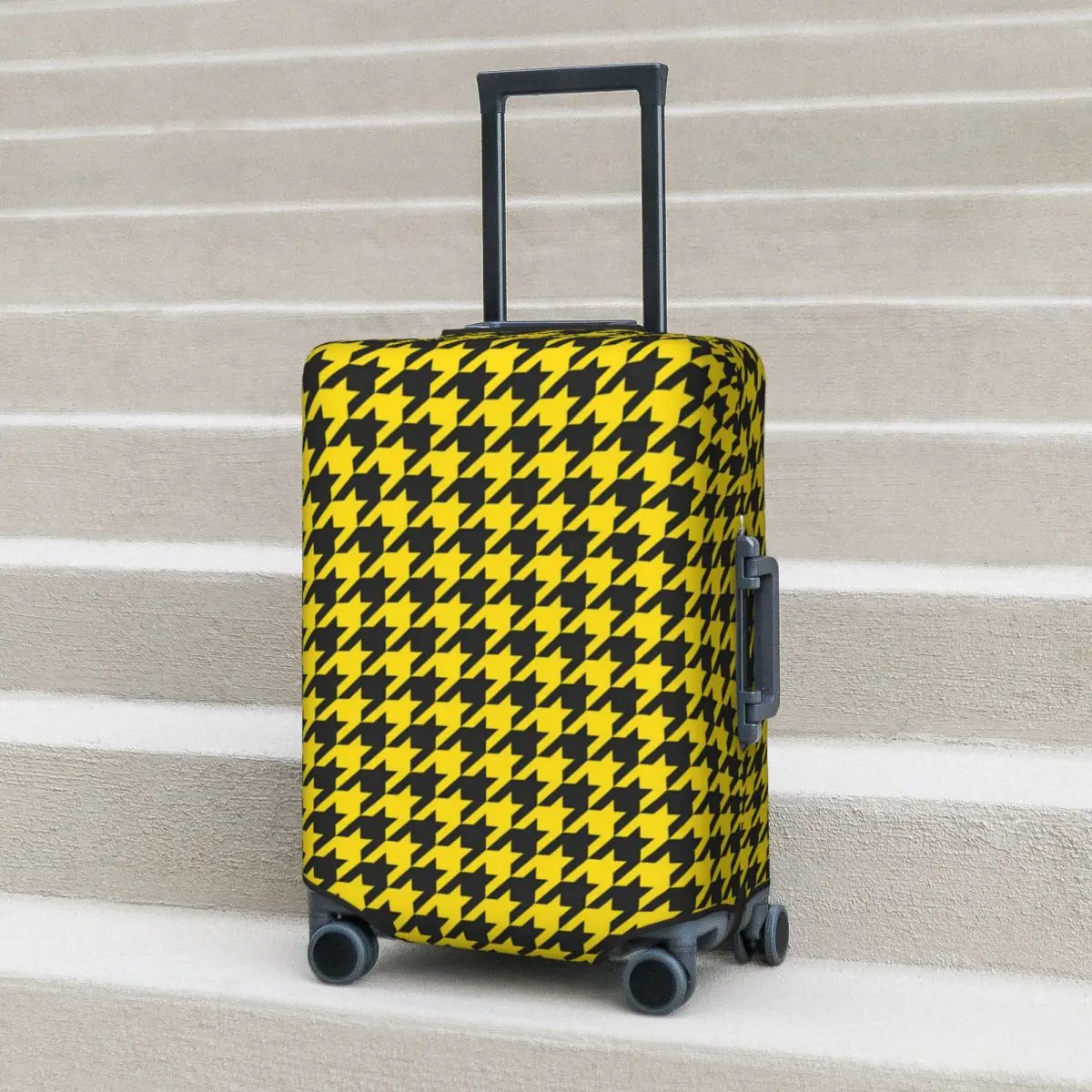 

Houndstooth Check Suitcase Cover Cute Yellow Black Business Protection Vacation Fun Luggage Case