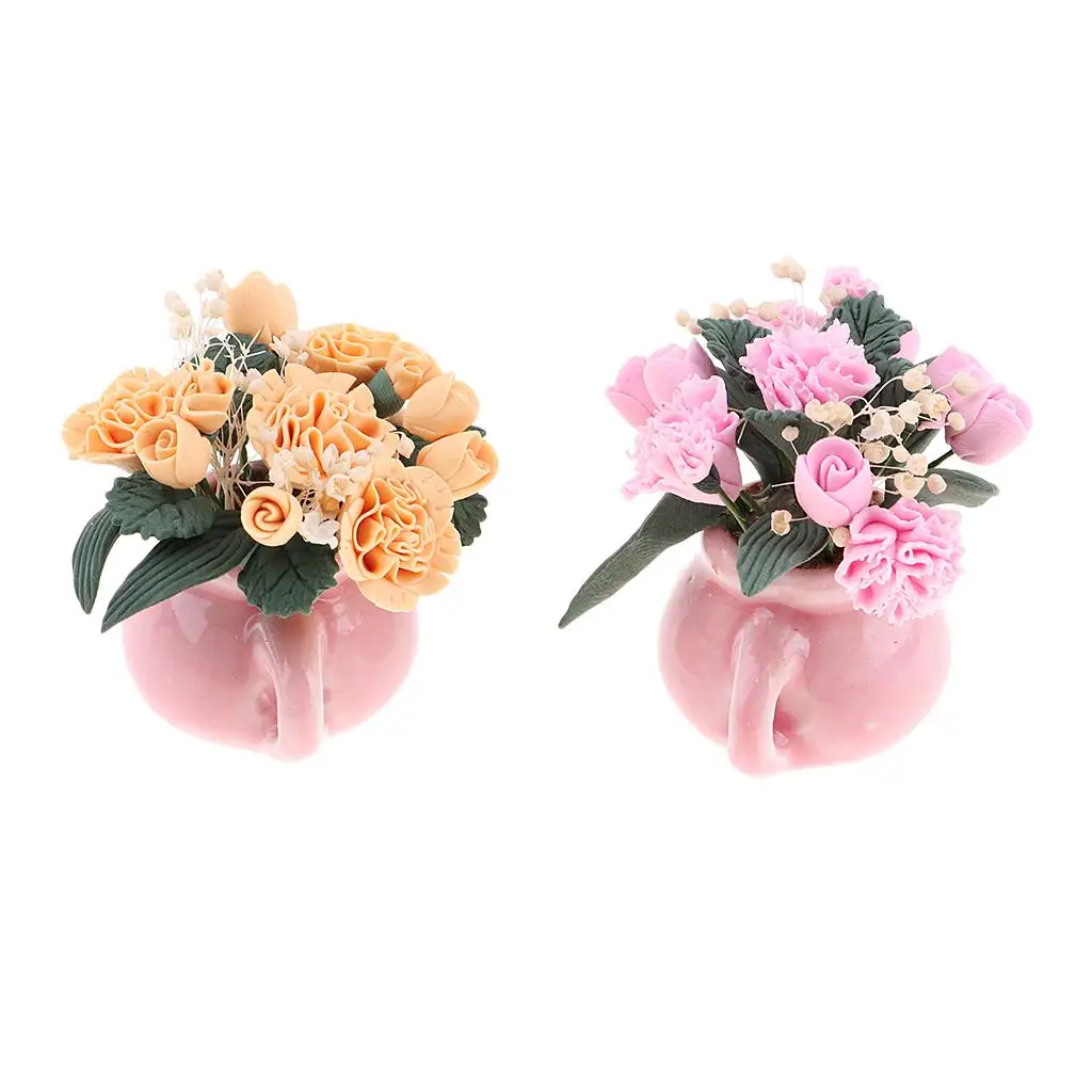 

2pcs 1/12 Dollhouse Miniature Room Decroation Green Plant Fairy Garden Potted Carnation